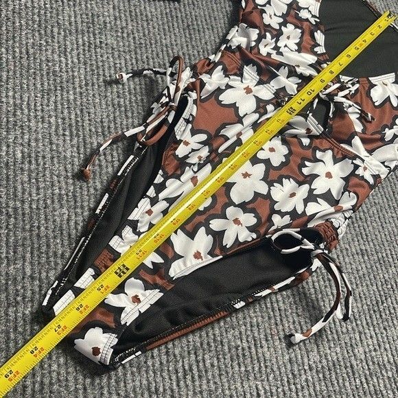 Hurley Women Small Brown Floral Long Sleeve One Piece Swimsuit Surf Rash Guard - Picture 10 of 10